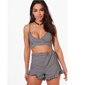 Boohoo Gingham Bralet & Frill Shorts